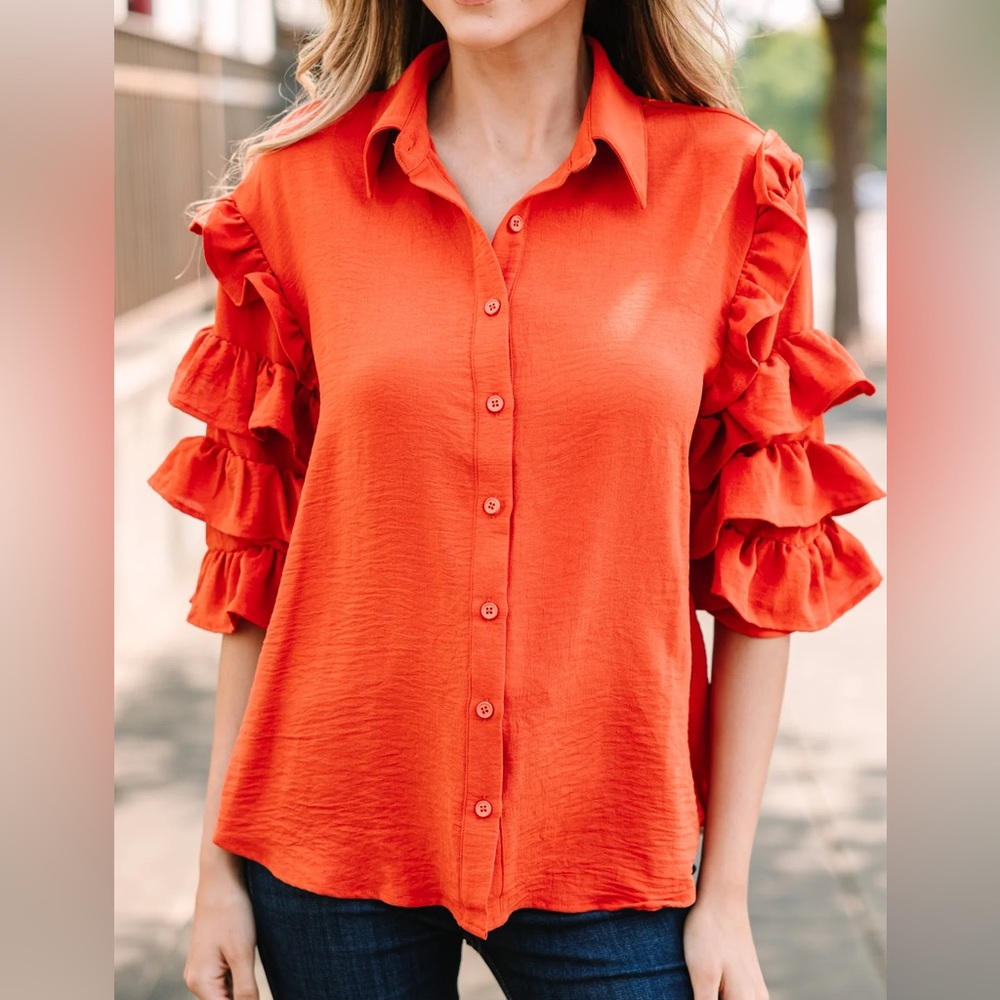 TCEC Orange Ruffled Sleeve Blouse